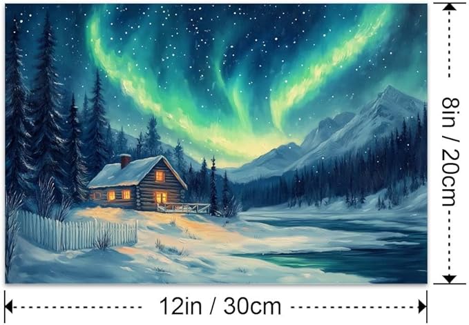 Yesad Aurora Wall Art, Landscape Canvas Wall Art Aurora Borealis Painting Nature Pictures Scenery Prints Poster Wall Décor for Cabin Living Room Bedroom Farmhouse Décor (Unframed,12”x8”, Aurora)