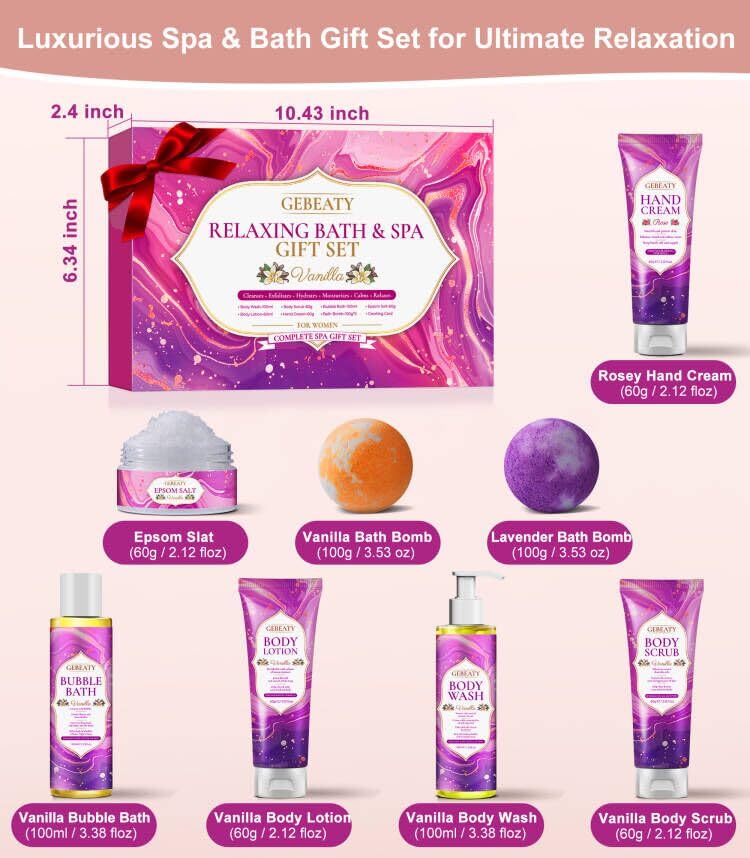 Spa Gifts for Women -Stress Relief Relaxing Body Wash & Bath Set,Christmas Gift for Mom Wife Her Sister Birthday Gifts,Unique Self Care Womens Gift Xams Stocking Stuffer Secret Santa Gifts for Women