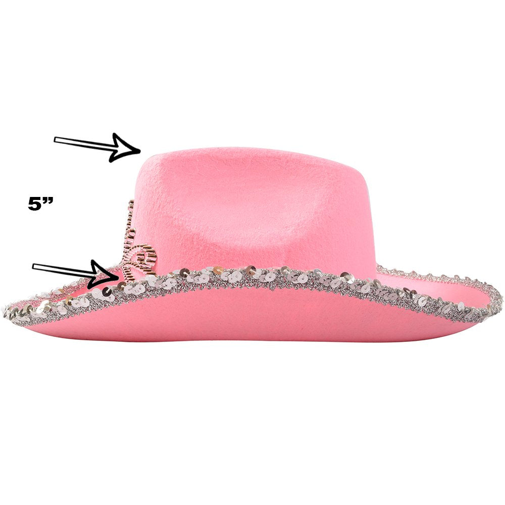 Funny Party Hats - Pink Cowgirl Hat With Blinking Tiara - Childrens Party Hat - Girls Cowboy Hat - Rodeo Princess - Texas Rancher Style - Halloween & Birthday Fun