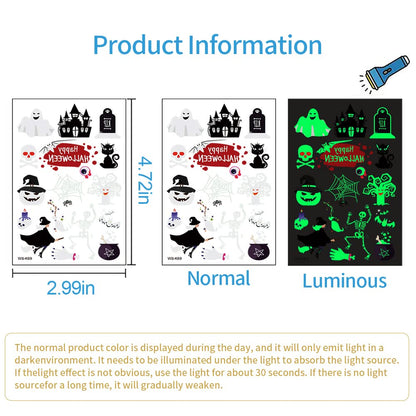Awinmay Luminous Halloween Temporary Tattoos for Kids - 360 Pieces Halloween Glow In The Dark Tattoos for Boys and Girls,Bulk Halloween Prizes Treat or Trick Party Favor Goody Bag Stuffers 20 Sheets
