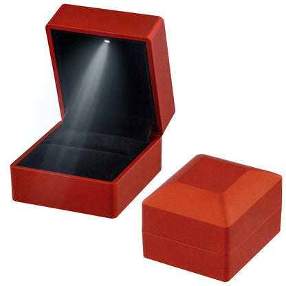 Jinlaili Ring Box with LED Light, Velvet Ring Box, Jewellery Gift Boxes, Decorative Ring Box, Heart Ring Box for Engagement Proposal Wedding Christmas (Red 2)