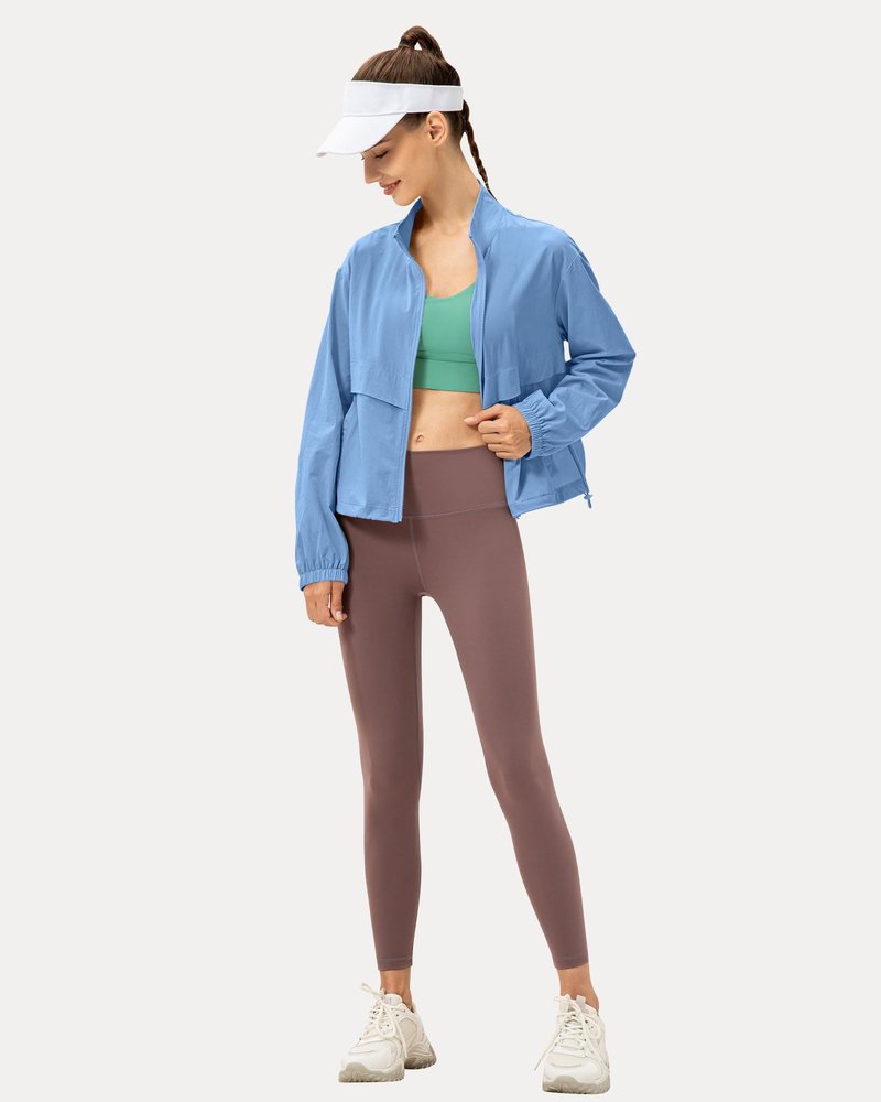 Locachy Women's Lightweight Zip Up Athletic Jacket Stand Collar Windproof Sun Protection Workout Outdoor Jacket Blue M