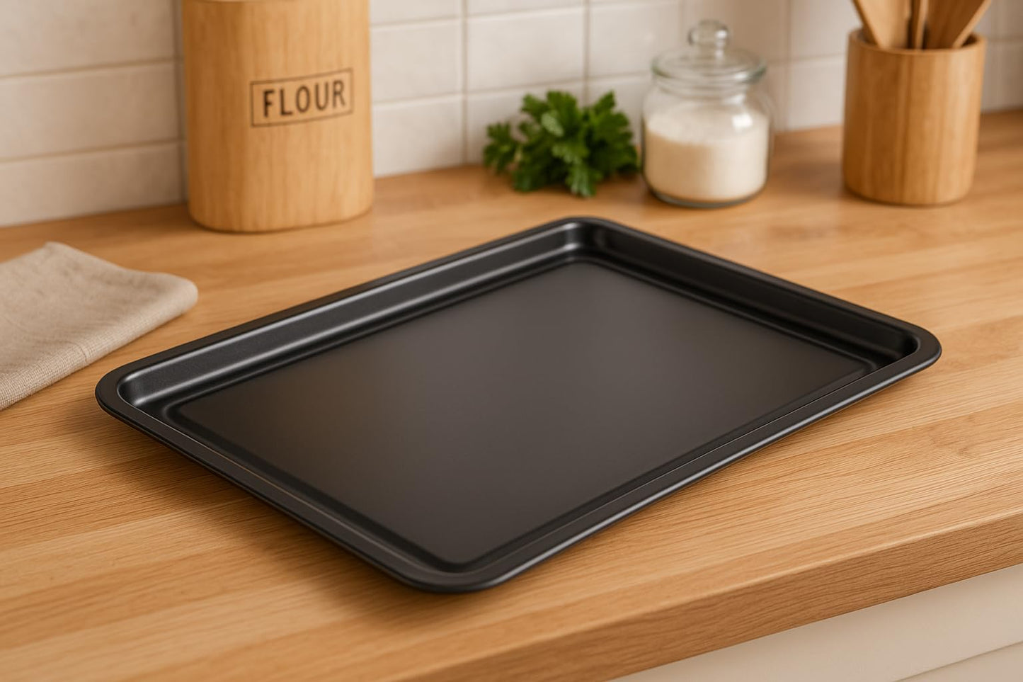 4-Pack - Essentials Baking Tray Set 32cm by KITCHENEUR - Easy Cleaning Baking Tray/Pan, Non-Stick Tin, Multi-Pack Set Oven Trays - Dishwasher Safe and Easy Cleaning