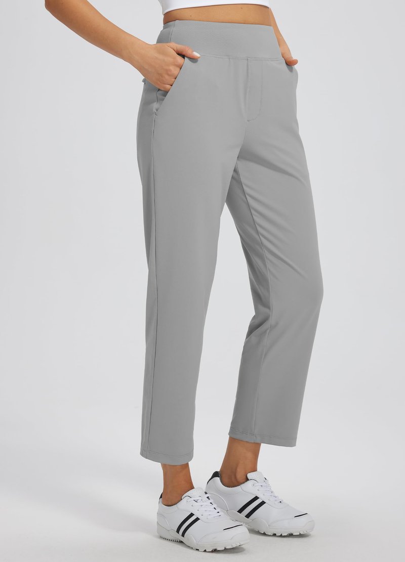 Libin Women's Pants with 4 Pockets Golf Pants 25''High Waisted Stretchy Ankle Pant for Travel Casual Athletic Busniess Work Grey M