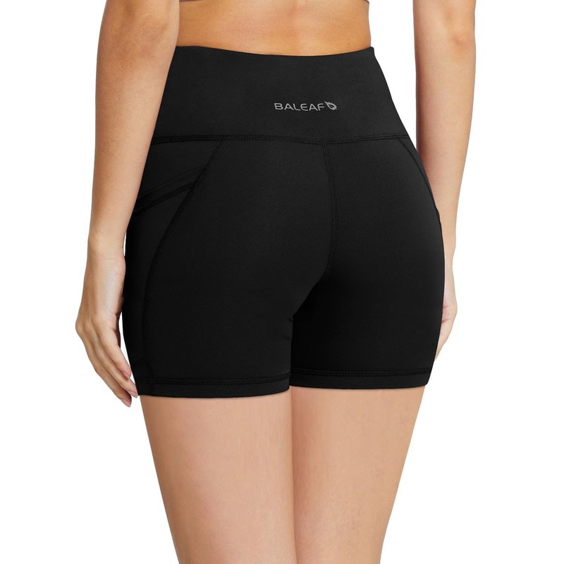 baleaf Biker Shorts Women Yoga Gym Workout Spandex Running Volleyball Tummy Control Compression with Pockets 5" 2-Pack Black/Black XXL