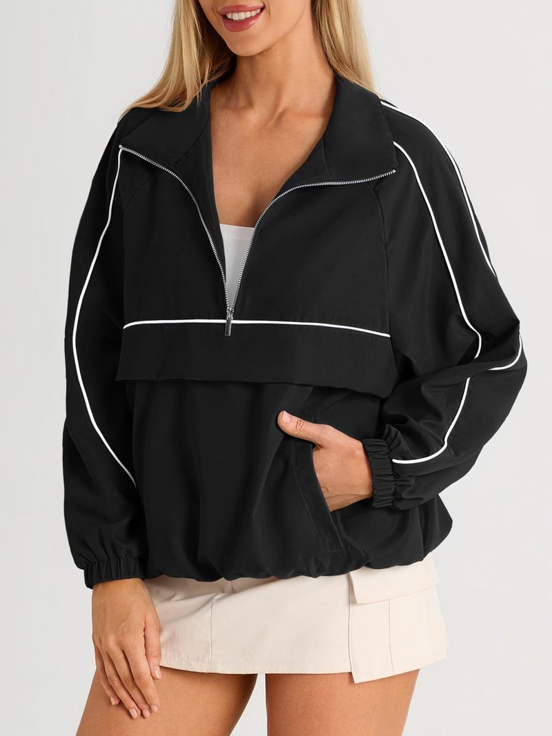 Fisoew Quarter Zip Pullover Women UPF 50+ Lightweight Windbreaker Jacket Running Hiking Outdoor Pullover with Pocket