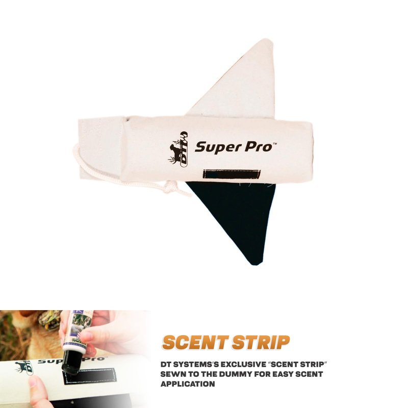 DT Systems Super Pro Series Canvas Winged Dummy, Durable High-Visibility Black & White Floating Hunting Dog Retriever Training Bird-Like Toy with Scent Strip & Rope Handle, Large