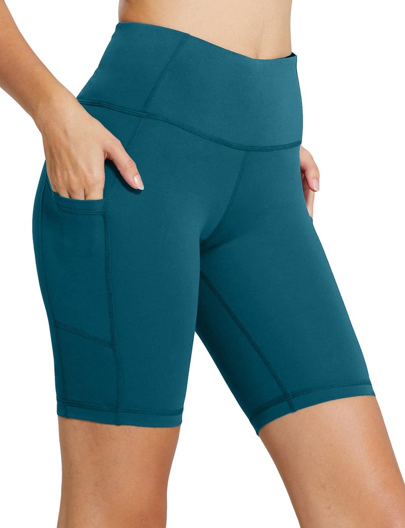 baleaf Biker Shorts Women Yoga Gym Workout Spandex Running Volleyball Tummy Control Compression with Pockets 8" Blue M