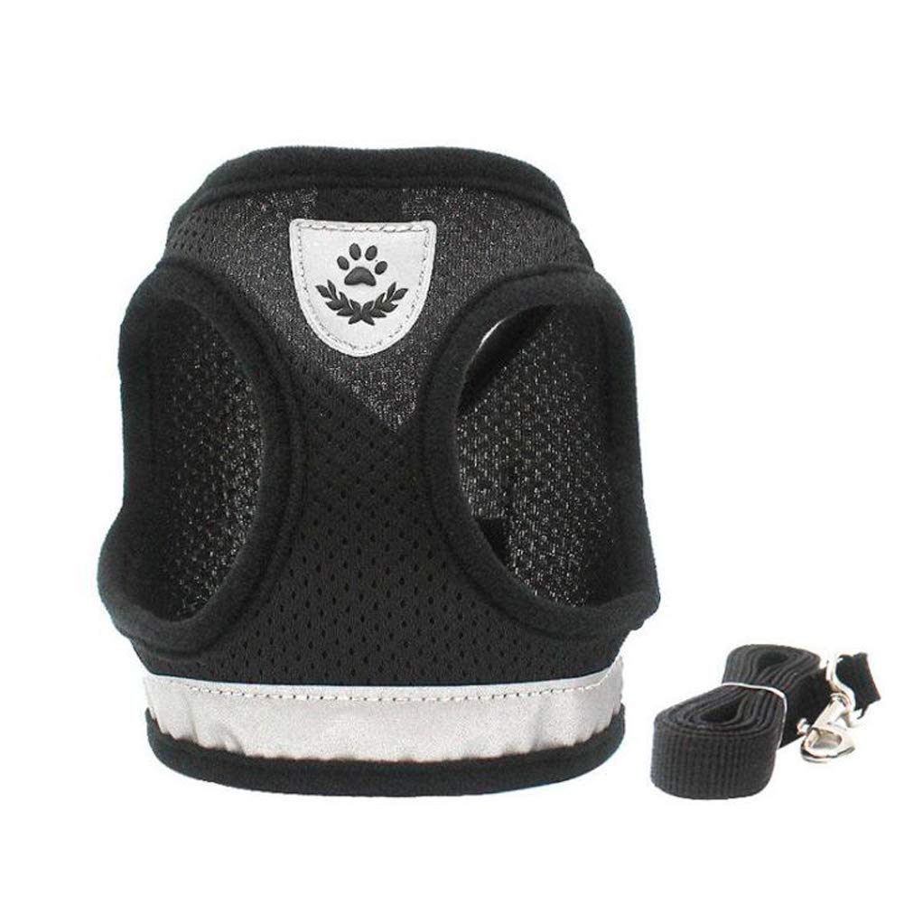 FEimaX Dog Harness and Leash Set for Walking, Soft Mesh Adjustable Easy Control Lightweight Cat Vest Harnesses with Reflective Strips, Escape Proof Small Dogs Cats Vests (Black, X-Small)