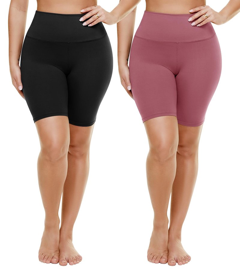 TNNZEET 2 Pack Plus Size Biker Shorts for Women - 8" Black High Waisted Tummy Control Spandex Workout Shorts (XL-4XL)