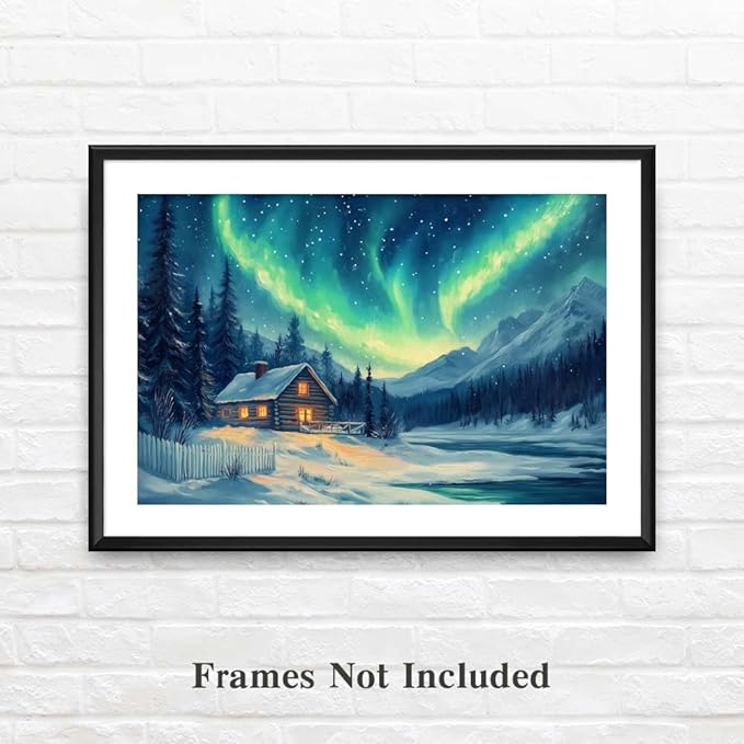 Yesad Aurora Wall Art, Landscape Canvas Wall Art Aurora Borealis Painting Nature Scenery Prints Poster Wall Decor for Cabin, Living Room, Bedroom, Farmhouse Decor (Unframed, 18'x12')