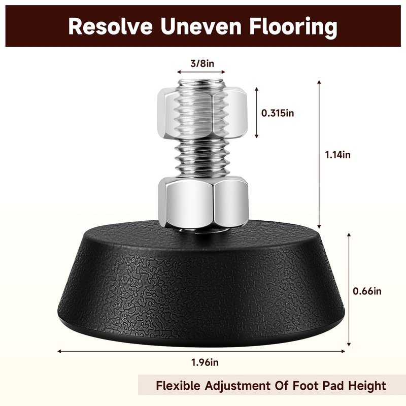 AIYOYOLIFE 4 Pack Exercise Bike Support Foot Pads Compatible with Peloton OG & Plus, Upgrade Stainless 3/8" Leveling Screws Feet Adjustable, Noise Reduction, Anti-Slip Rubber Shock-Absorbing