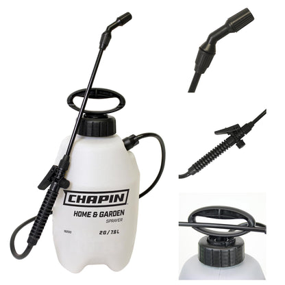 Chapin 16200 2-Gallon Made in USA Garden Pump Sprayer with Ergonomic Handle, Trigger Shut Off, Adjustable Cone Nozzle and in-Tank Filter, for Spraying Weeds, Insects, Fertilizers, Translucent White