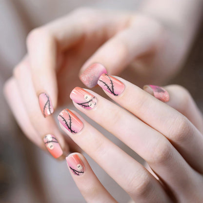 MOOYIYAN Gloss Nail Strips|Uv Free|22 Pcs,Gel Nail Stickers|Long Lasting Two Weeks and Easy to Apply&Remove|Light Halloween