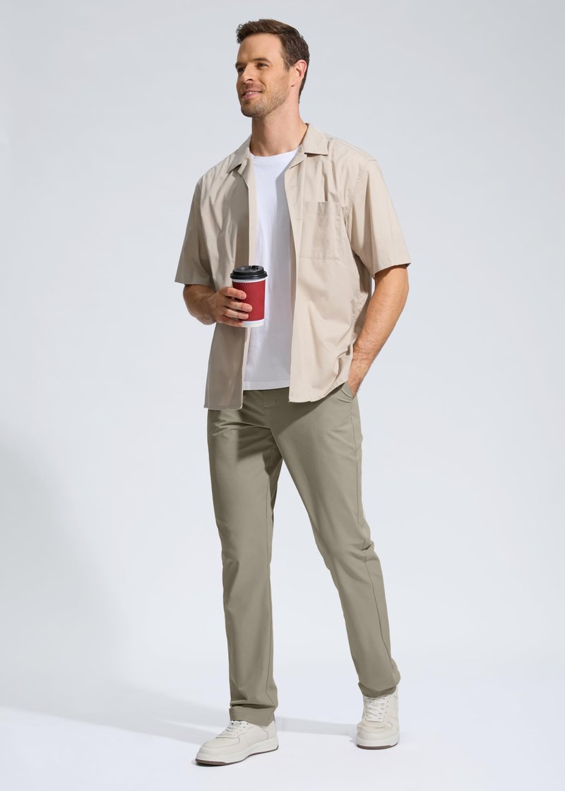 Pudolla Men's Golf Pants Work Dress Comfy Pants Casual Slacks Trousers with Pockets(Stone_Grey 32Wx30L)