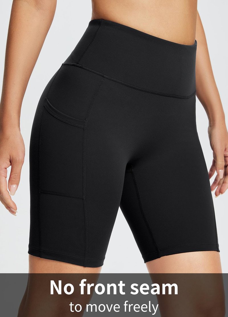 baleaf Biker Shorts Women Yoga Gym Workout Spandex Running Volleyball Tummy Control Compression with Pockets Soft 8" Black XL