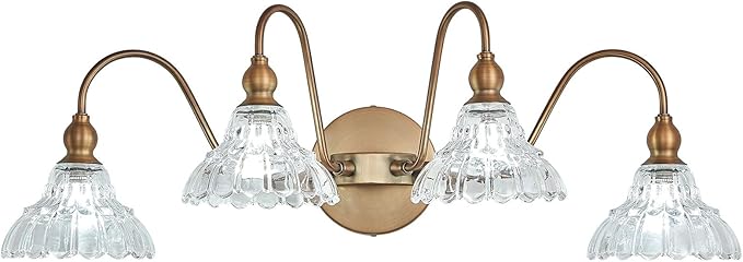 Vintage 4-Light Brass Bathroom Vanity Light Fixtures, Wall Sconces Vanity Lighting Fixture for Bedroom Bathroom Dressing Room Living Room
