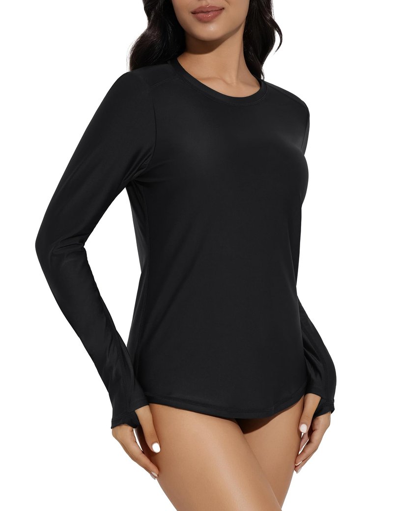 Bonneuitbebe Womens Long Sleeve Rash Guard Black Hiking Tops UV Sun Protection Quick Dry Only Swim Tee