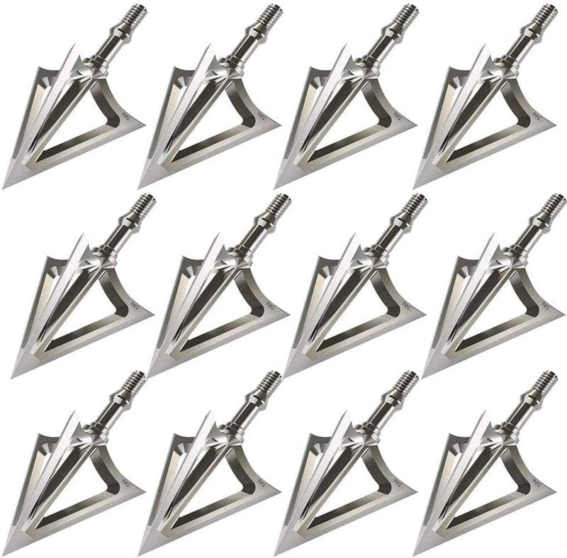 6/12 Pack Hunting Broadhead 100 Grain 420 Stainless Steel 3 Fixed Blade Broadheads Arrow Tips Archery Arrowhead for Crossbow and Compound Bow
