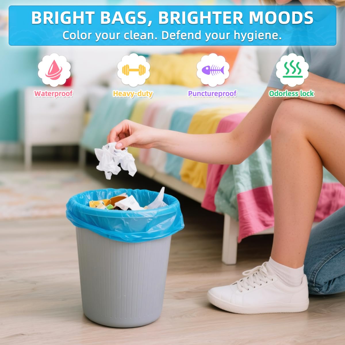 5l Bin Liners 200 Bags Small Pedal Bin Bags XUXRUS Thicken Leakproof Plastic Bags for Bathroom Office,Kitchen Desk Fit UK 5-8 Liter,0.8,1.1 Gal Colorful