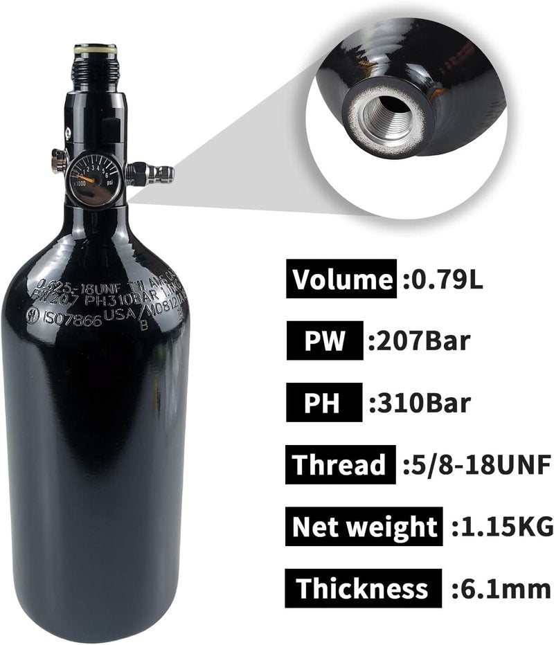 Paintball Tank System - 48ci HPA Aluminum Air Tank | 3000psi Input, 800psi Output, Flat Bottom Design