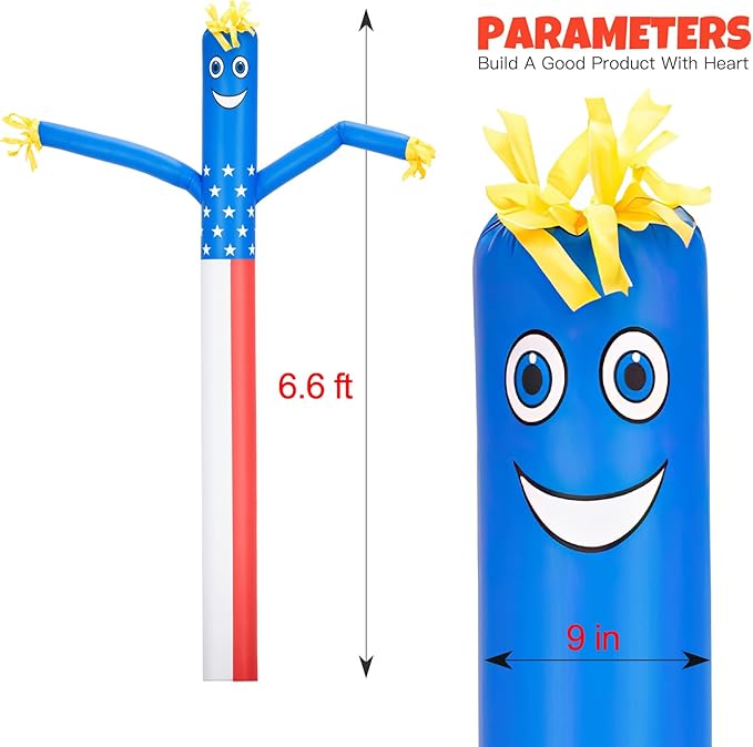6ft Sky Air Puppet Dancer 9in Diameter Inflatable Waving Tube Man Attachment - Wacky Waving Dancing Tube Guy for Business Promotion Stand Out Advertising - American Flag Dancer ONLY - NO Blower