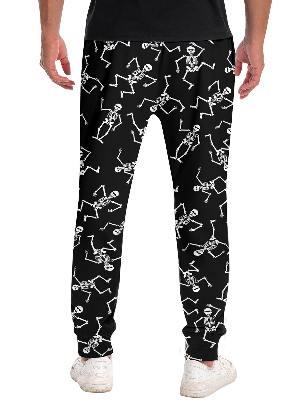 RAISEVERN Men Skull Jogger Pants Funny Halloween Skeleton Sweatpants 3D Bone Printed Tracksuit Black Track Pants Cool Sportswear Jogging Trousers with Drawstring Pockets