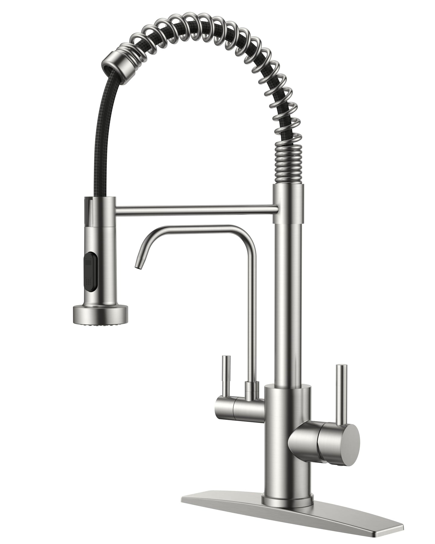FORIOUS Kitchen Faucet with Purfied Water Filter, 2 in 1 Commercial Stainless Steel Pull Down Sink Faucet and Drinking Water Faucet 2 Handle for Pot Filler Kitchen Sink Farmhouse Bar, Brushed Nickel