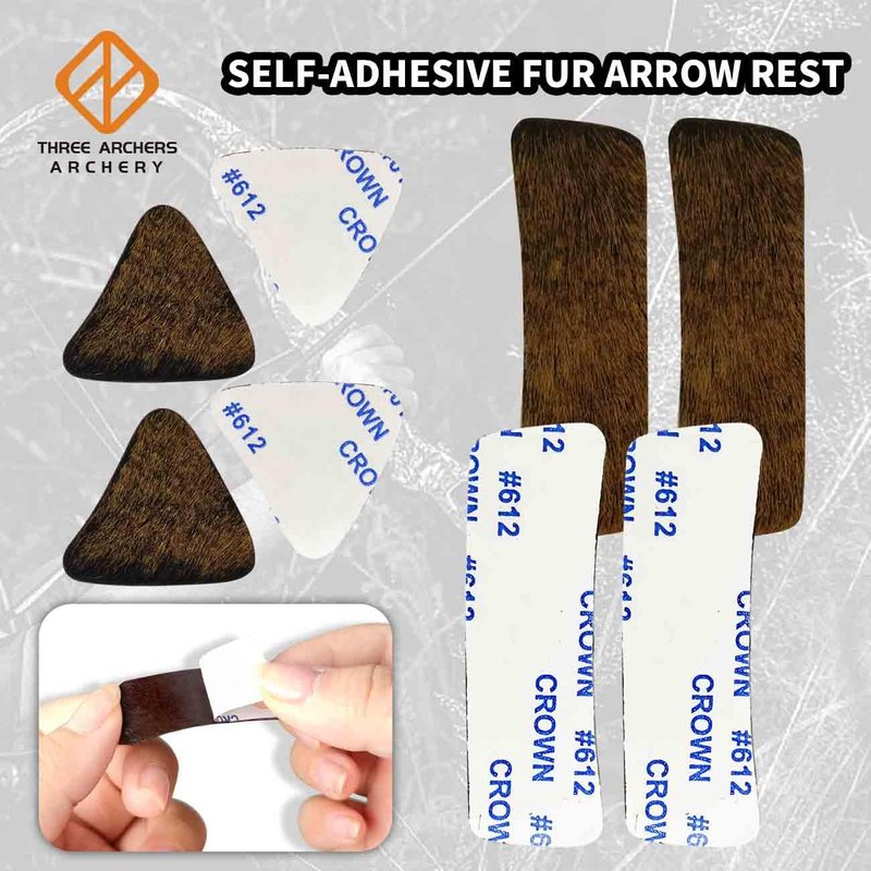 THREE ARCHERS Fur Arrow Rest Stick on Recurve Bow Riser Adhesive Backed Sticker on Longbow for Recurve Bow Hunting Shooting（4 Pairs）