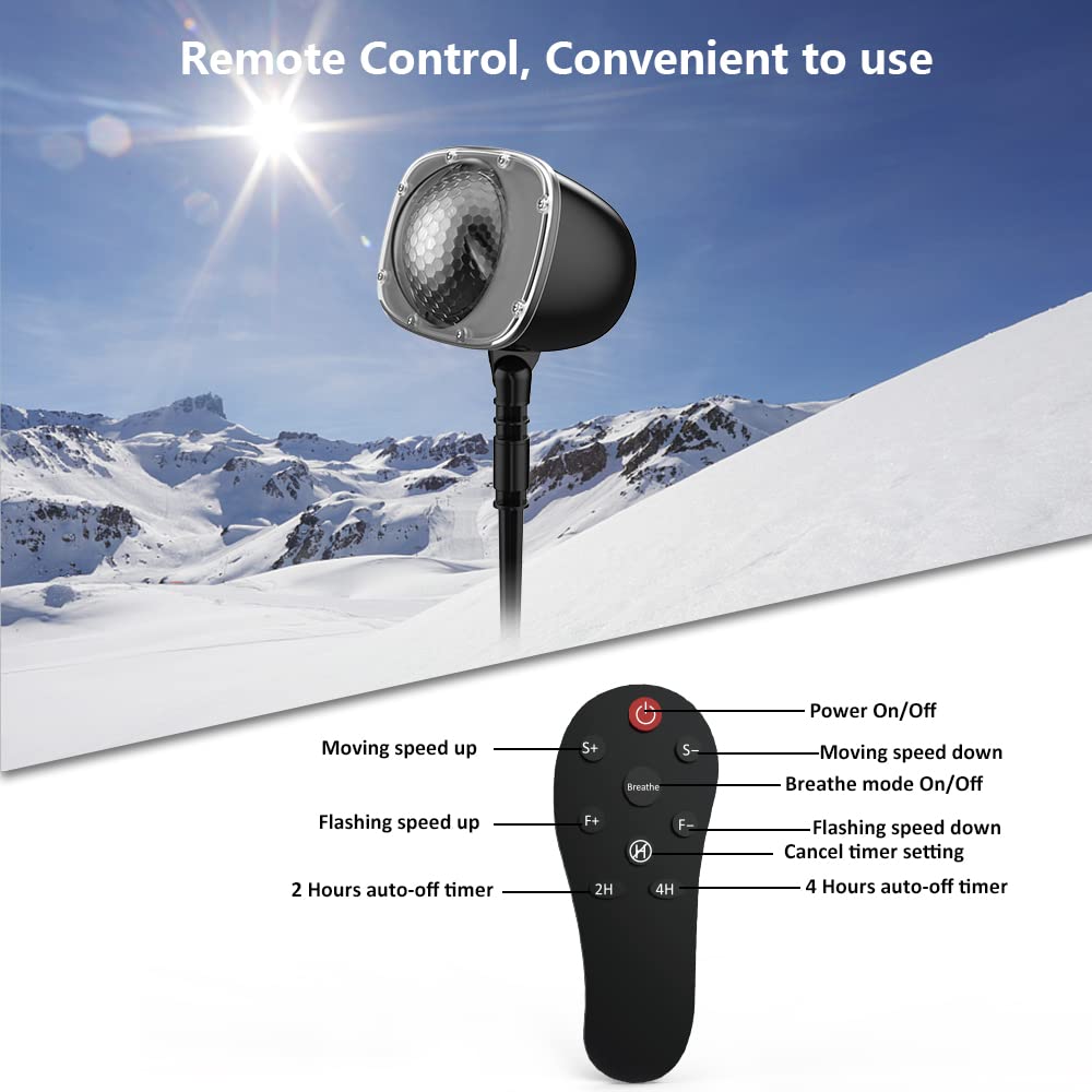 Elec3 Christmas Snowfall Projector Lights, Indoor Outdoor Holiday Snow Lights with Remote Control, White Snow for Halloween Xmas Party Wedding Garden Christmas Landscape Decoration