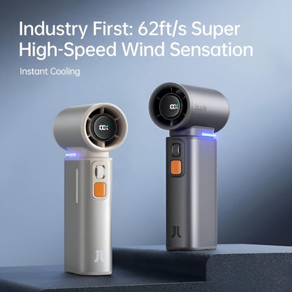 JISULIFE Portable Handheld Turbo Fan, 100 Speeds Adjustable Mini Personal Fan, 9000mAh USB Rechargeable Battery Operated, LED Display, Metal Shell with Accessories Gifts for Men Women Travel- Grey