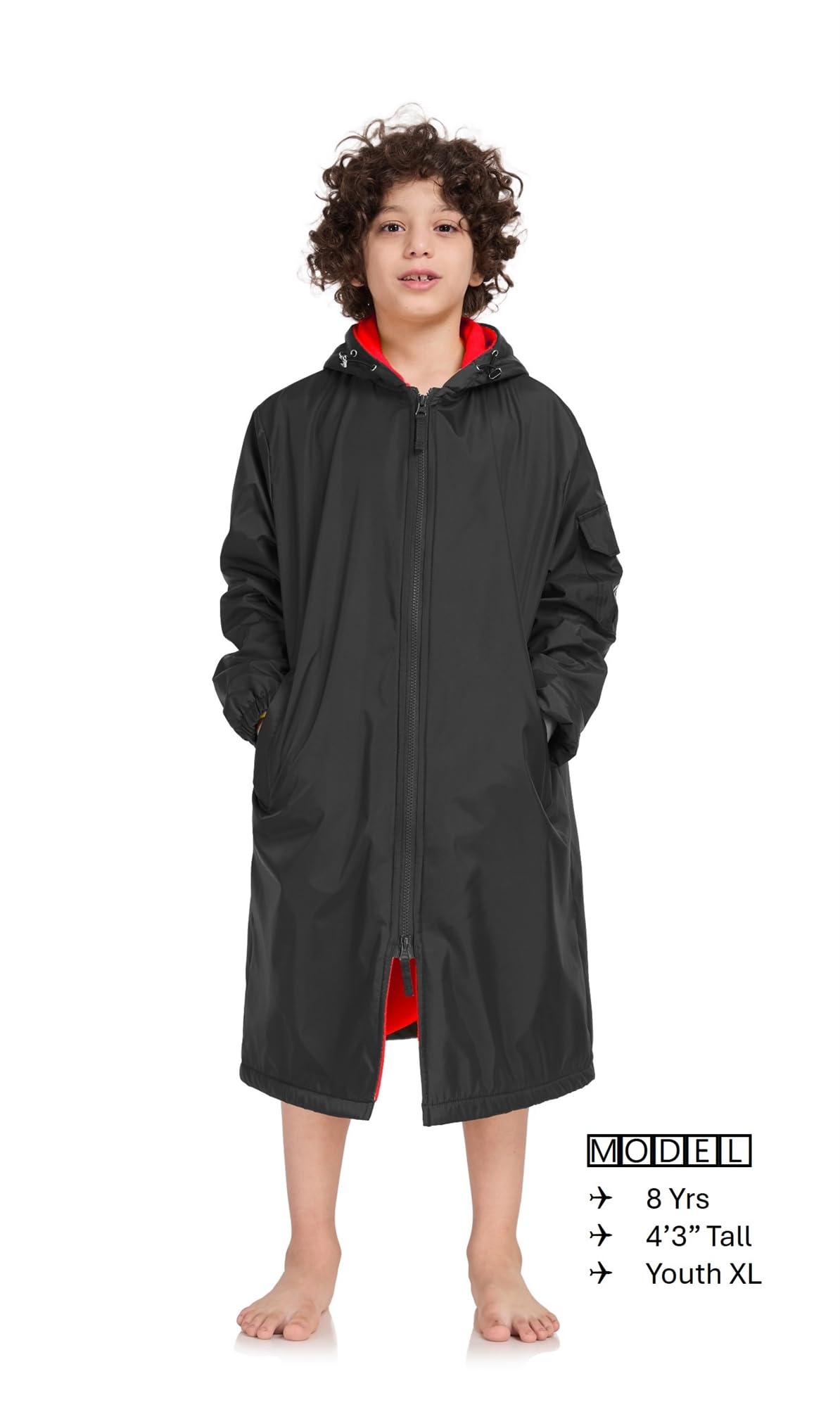 Adoretex Unisex Swim Parka Water Resistant Warm Coat Water Sports Swim Parka for Adults & Kids-PK005-Black/Red-AXS
