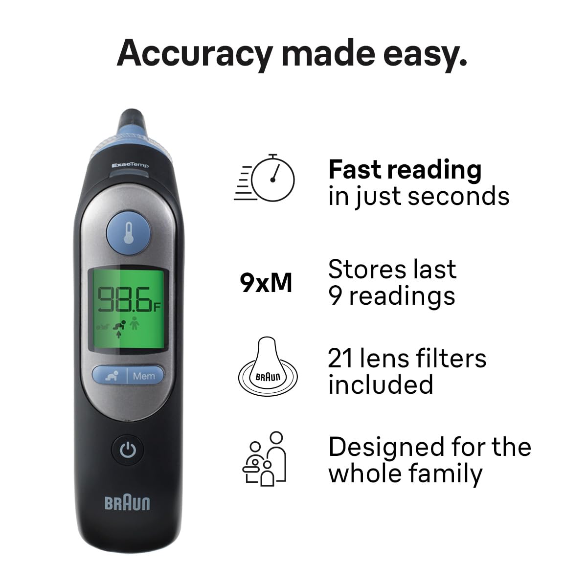Braun ThermoScan 7 Digital Ear Thermometer, Age-Adjusted Fever Guidance, Baby and Infant Friendly, No. 1 Brand Recommended by Pediatricians, FSA and HSA Eligible