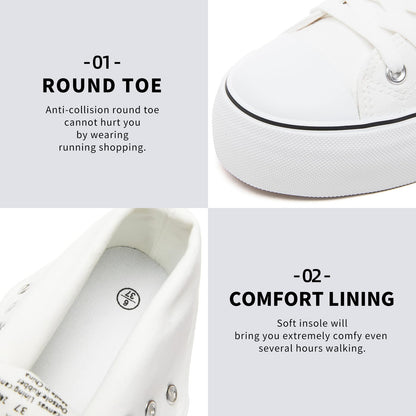 FRACORA Womens High Top Canvas Shoes White Black Platform Sneakers Lace Up Shoes for Women(White,US9)