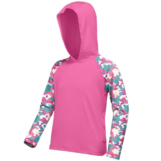 DRONIRING Boys Rash Guard Swim Hoodie, UPF 50+ UV Sun Protection Long Sleeve Fishing Shirt, Kids Youth SPF Water Shirts Deep Pink