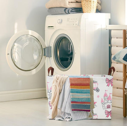 HKEC Rectangle Storage Basket with Handles,Collapsible Storage Bin,Books Box,Gift Basket(Pink Princess)