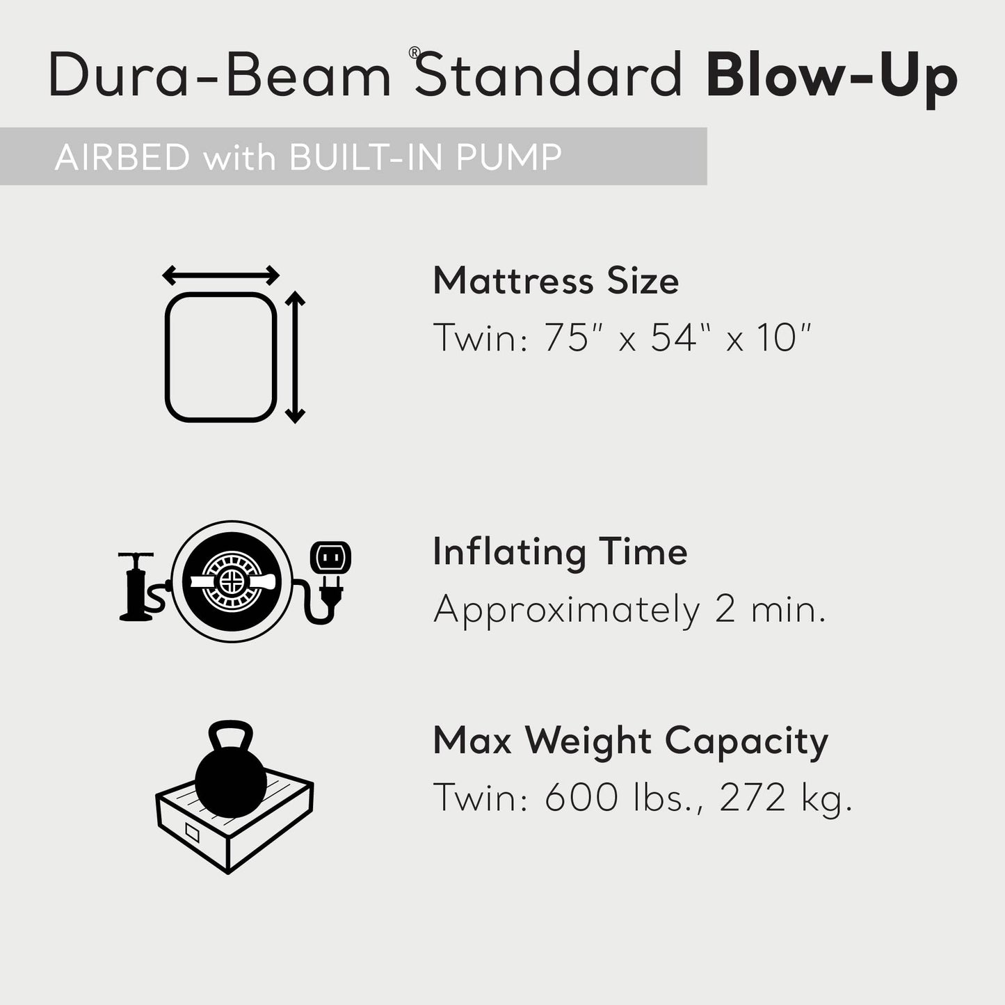 INTEX 64147ED Dura-Beam Standard Pillow Rest Air Mattress: Fiber-Tech – Full Size – Built-in Electric Pump – 10in Bed Height – 600lb Weight Capacity