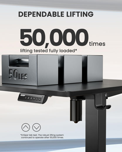 ErGear Height Adjustable Electric Standing Desk, 48 x 24 Inches Sit Stand up Desk, Memory Computer Home Office Desk with Two-Piece Desktop (Black)