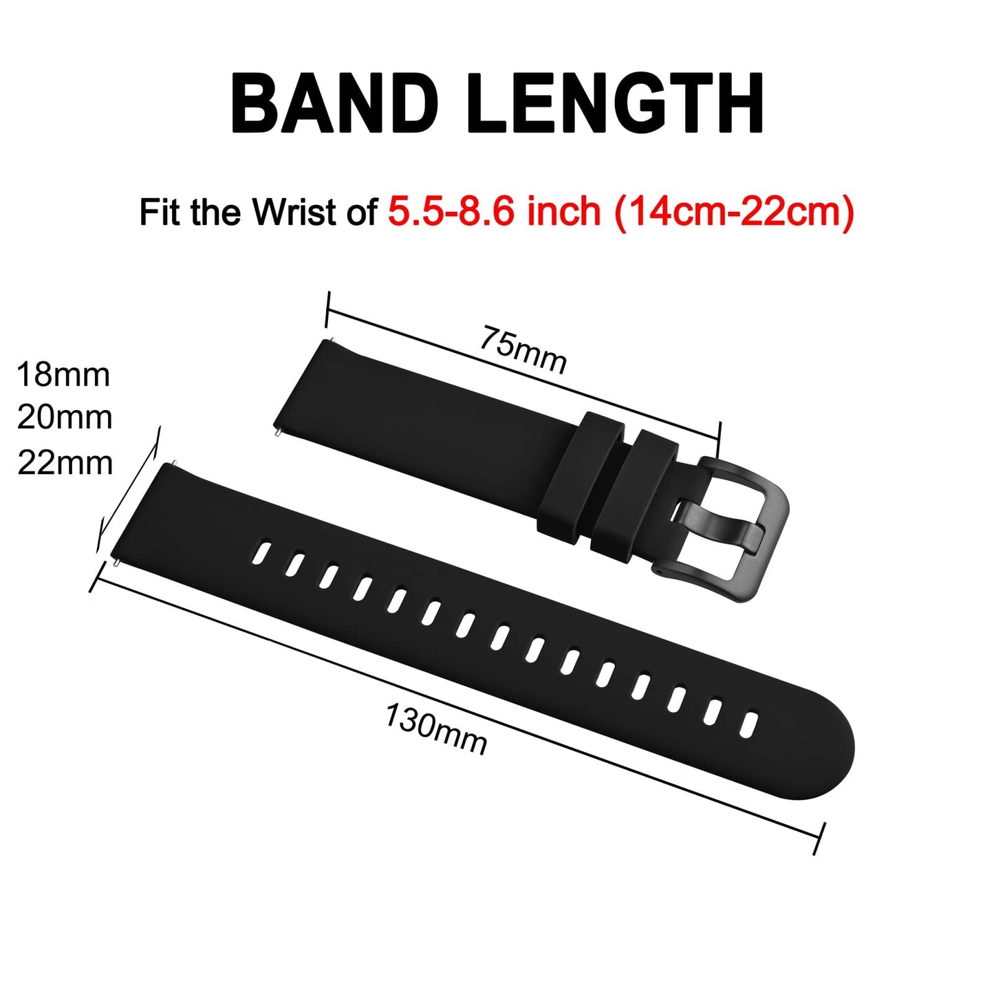 BISONSTRAP Silicone Watch Bands, Slim Watch Straps with Quick Release, 20mm, Black with Black Buckle
