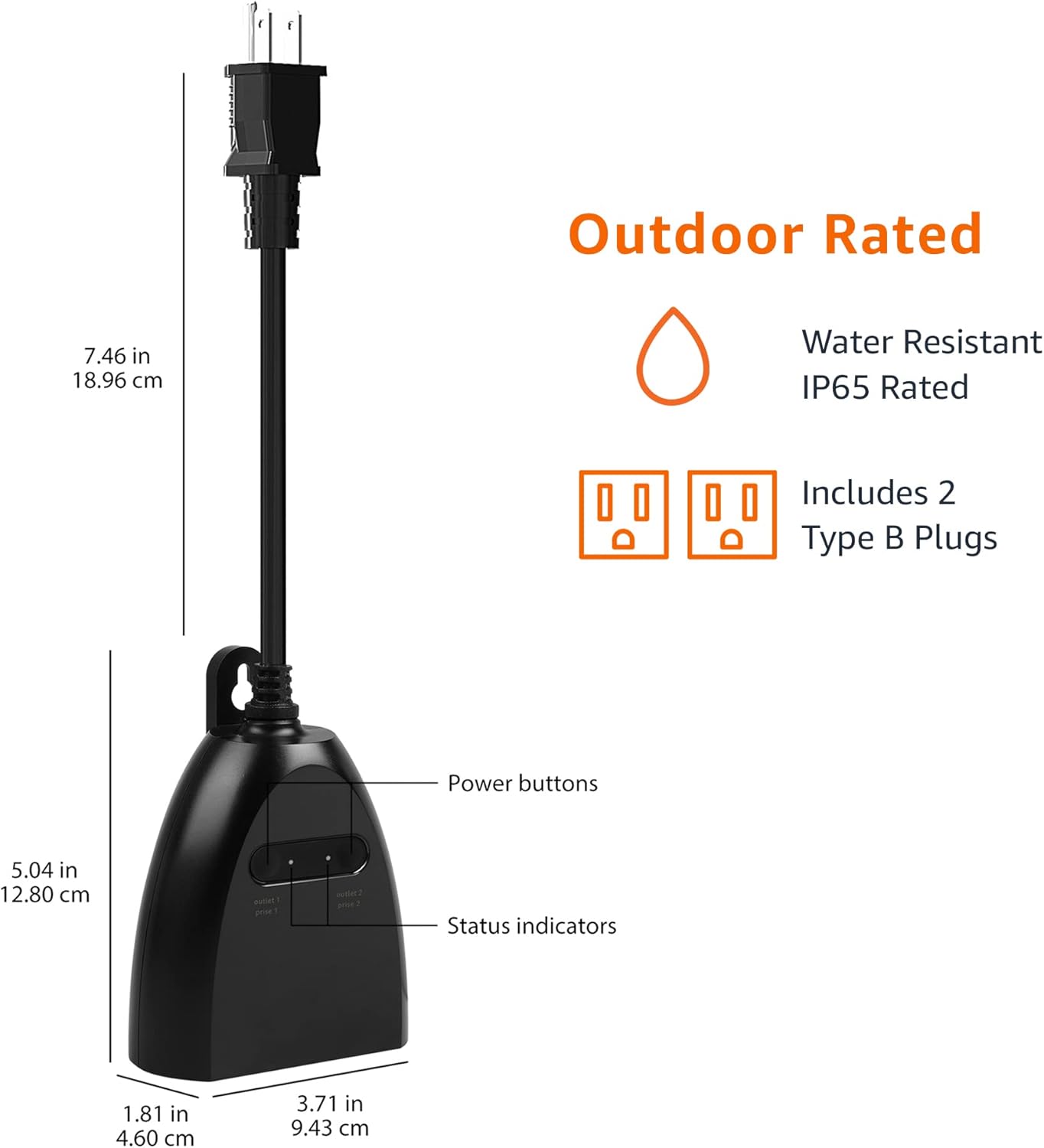 Amazon Basics Outdoor Smart Plug with 2 Individually Controlled Outlets, Works with Alexa Only, 2.4 GHz Wi-Fi, No Hub Required, Black