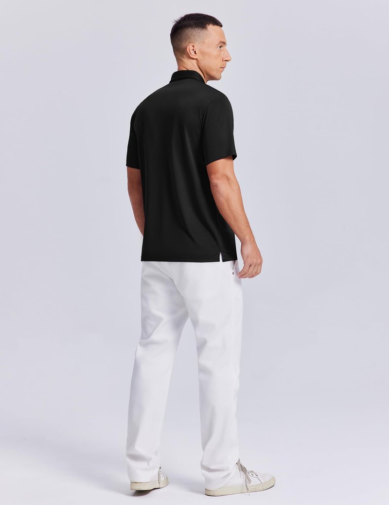 PINSPARK Mens Golf Shirt 3 Buttons Quick Dry Polo Shirts for Men Short Sleeve Casual Stylish Collared Polo Shirts Black