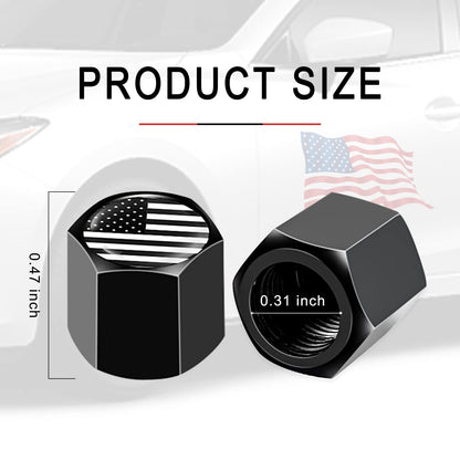 Ajxn 4 PCS B&W American Flag Car Wheel Tire Valve Stem Caps Airtight Dust Proof Covers Universal Tire Air Valve Caps for Cars, Trucks, Bicycles (Black)