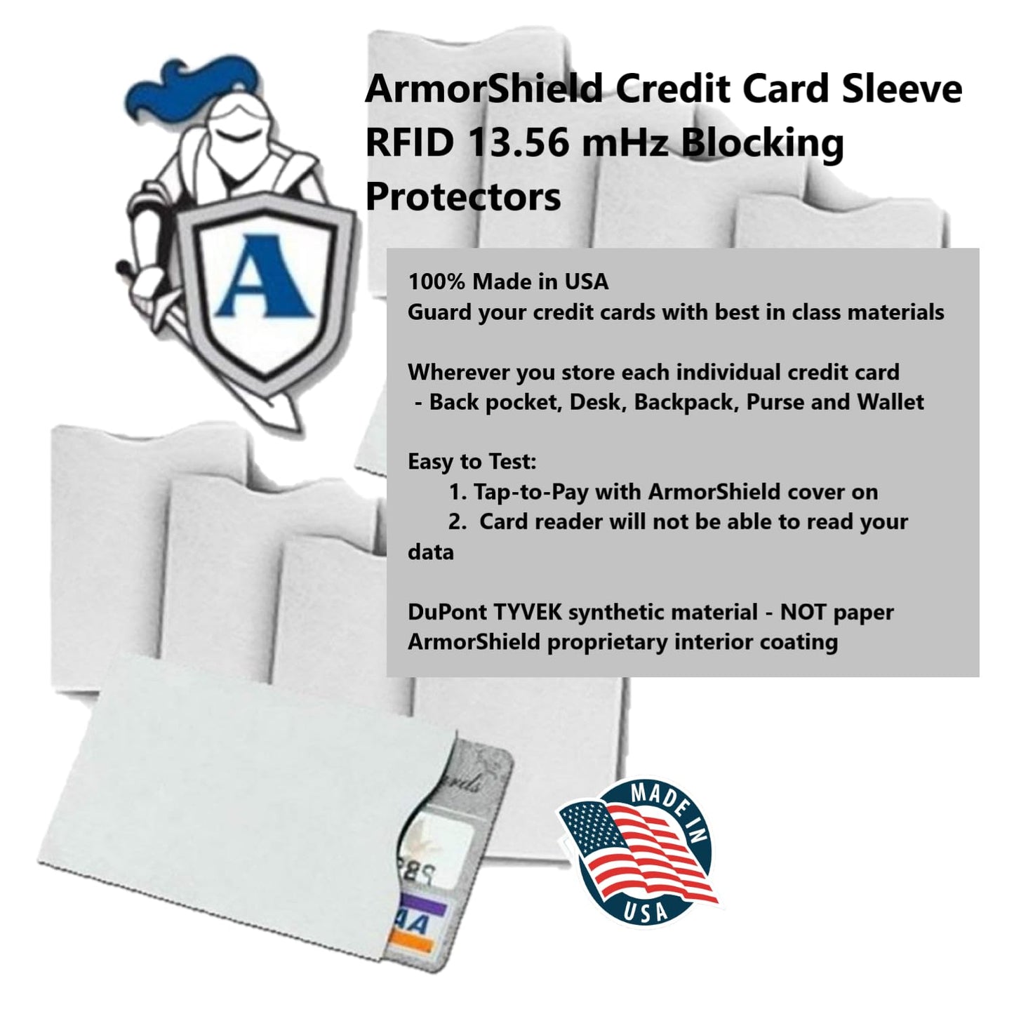 Semper Paratus Gear TYVEK RFID Blocking Credit Card Sleeves Protectors | 100% MADE IN USA - For Travel wallet, pocket or purse. Safeguard against identity theft (GRAY-5PACK)