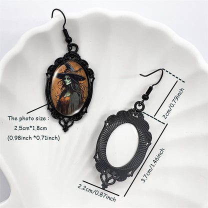 Gothic Mystery Witch Cameo Earrings,Vintage Crystal Glass Witch Dangle Earring Punk Style Mystery Earrings Goth Victorian Earring Halloween Jewelry for Women (Black)