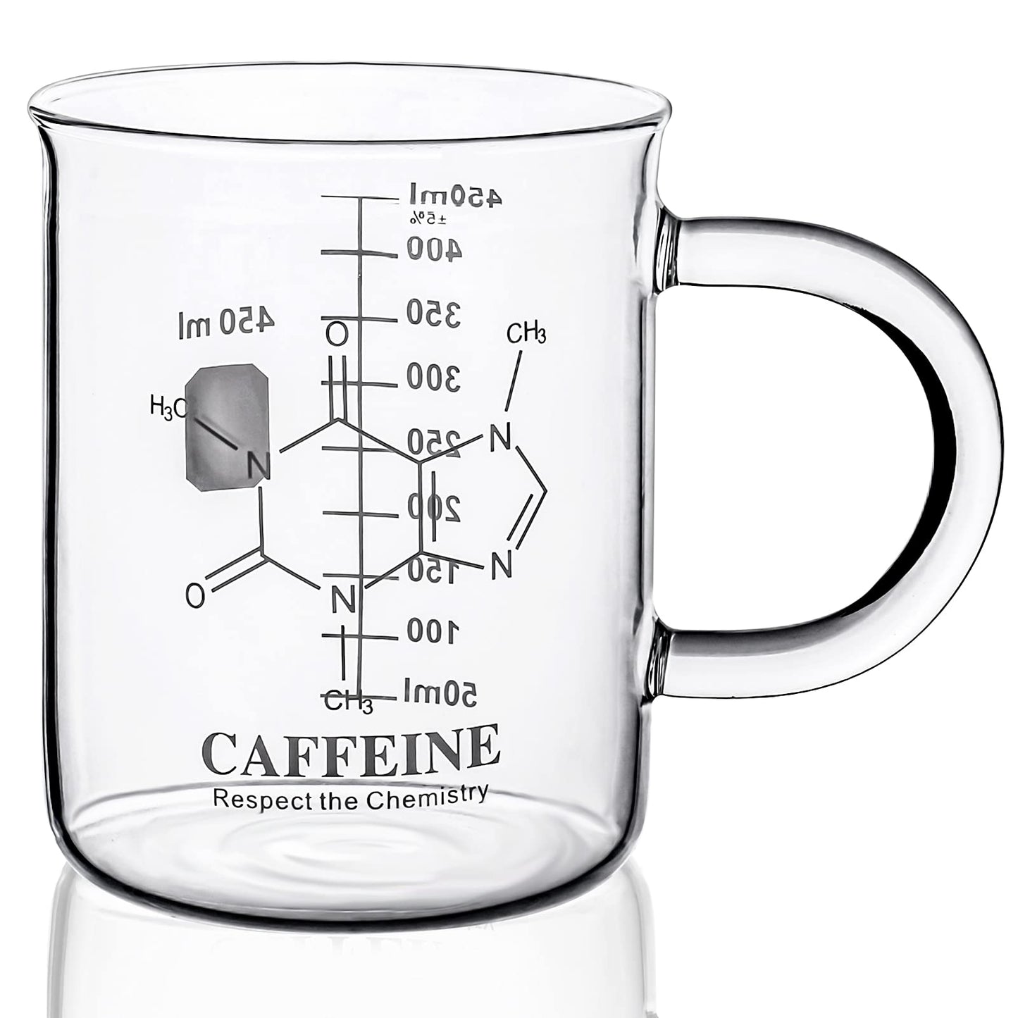 Caffeine Beaker Mug, Chemistry Coffee Mug 16 oz Borosilicate Glass, Measuring Graduated Beaker (450ml)