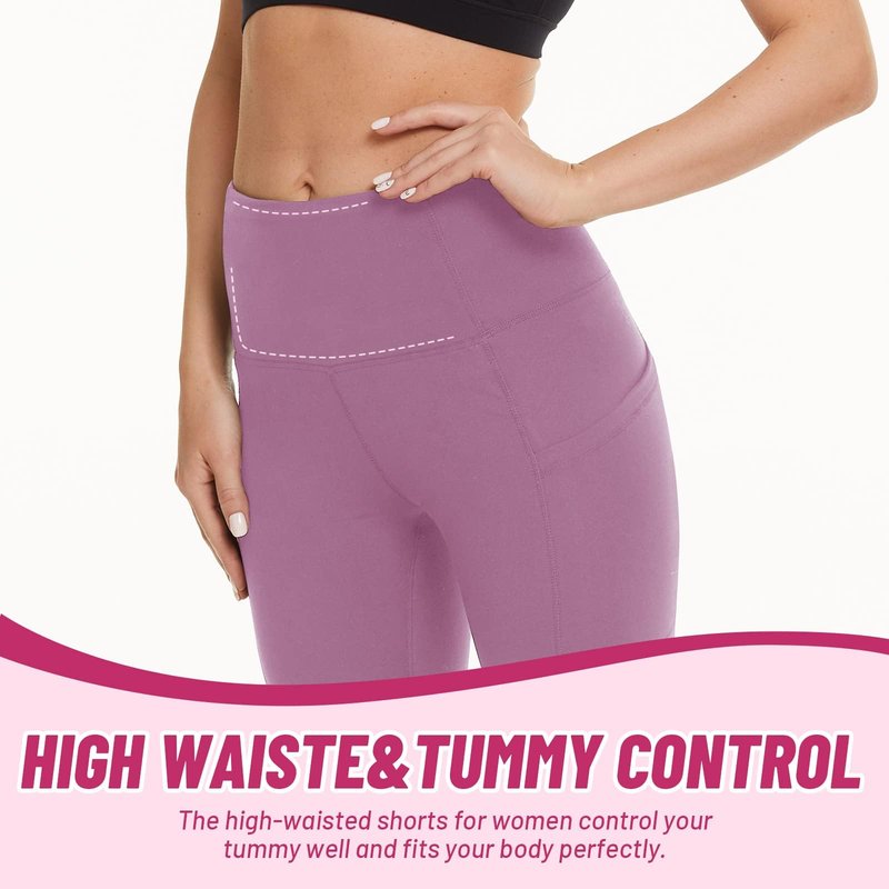 CAMPSNAIL 4 Pack Biker Shorts Women with Pockets – 5"/8" High Waist Tummy Control Workout Gym Yoga Running Compression Shorts