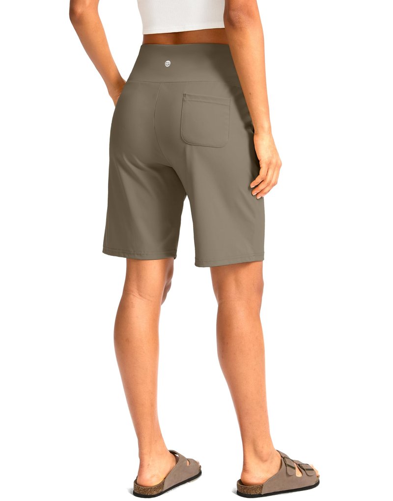 G Gradual Women's Bermuda Long Shorts with Pockets 9" High Waisted Knee Length Shorts for Women Walking Athletic Workout(Dark Khaki,S)