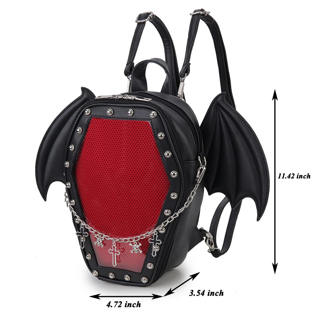ENJOININ Gothic Coffin Shape Purses and Handbags for Women Halloween Shoulder Bag Ita Backpack Purse with Wings 2 Way