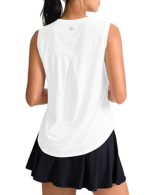 SANTINY Women's Sleeveless Workout Tops Breathable Lightweight Active Tennis Yoga Shirts Athletic Running Tank Tops for Women (White_XL)