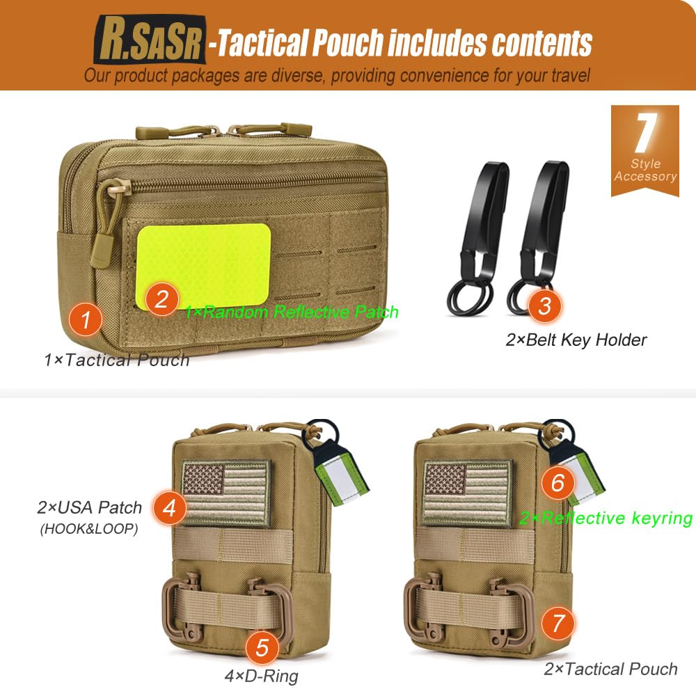 3 Pack Molle Pouches, Tactical Molle Admin Pouch Utility Laser Cut EDC Tool Pouch Bag Horizontal Modular Pouches (Tan)
